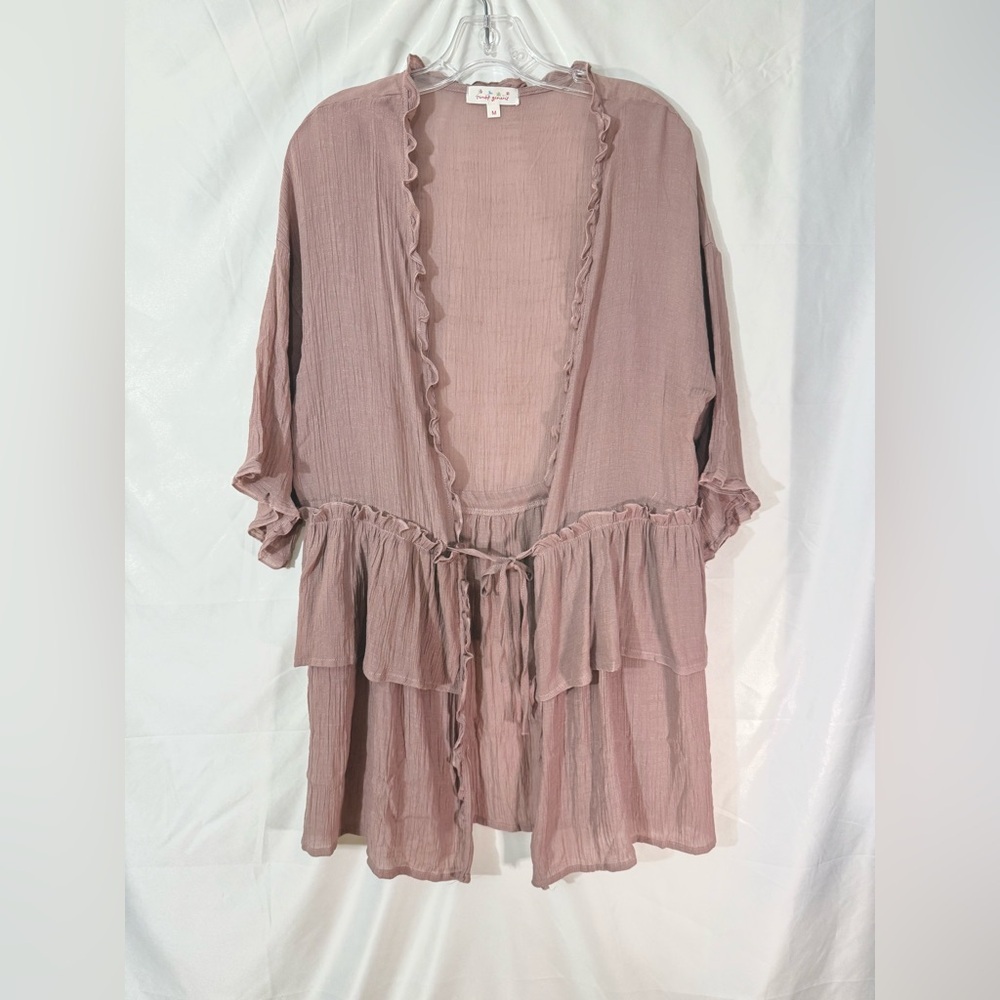 Sweet Generis Long Open Front Lightweight Ruffled Cardigan Kimono Size Medium - Picture 3 of 11